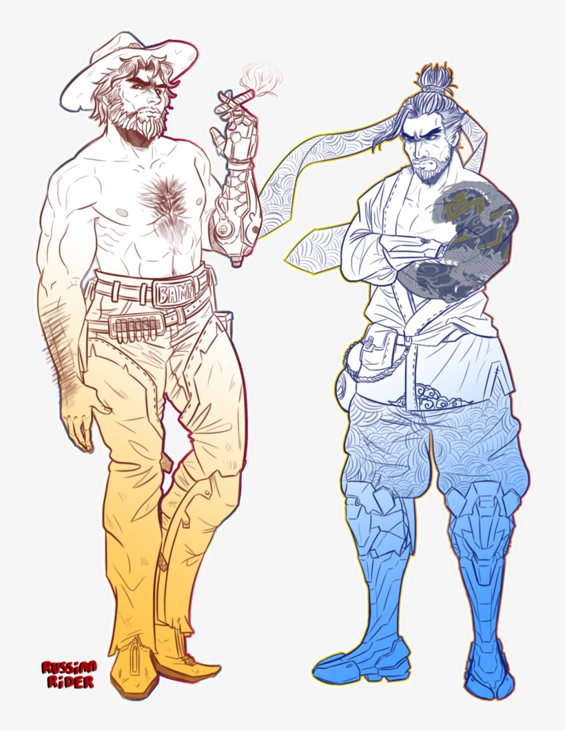 And Overwatch By Russianrider On Deviantart - Overwatch Hanzo X Mccree, transparent png #358734