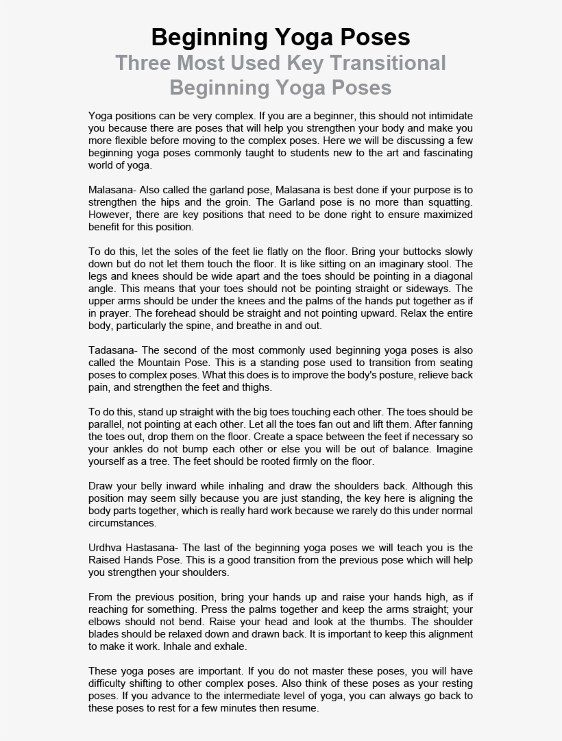 Beginning Yoga Poses - Document, transparent png #3501286