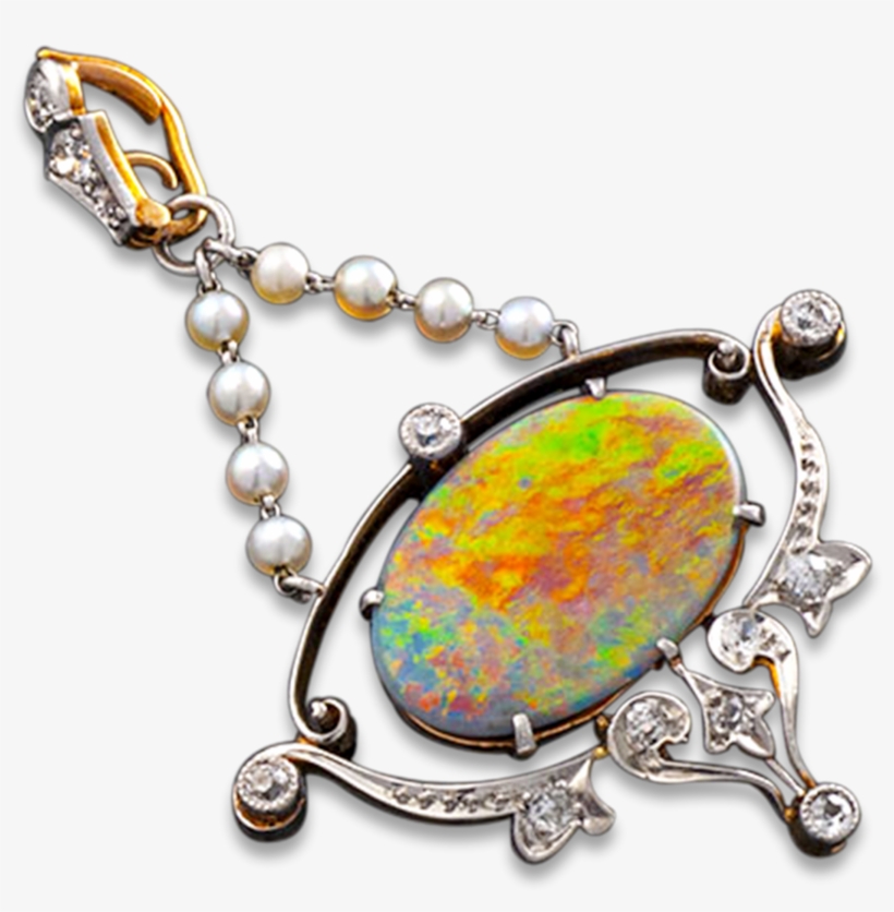 Antique Black Opal, Diamond And Pearl Pendant - Black Opal, transparent png #3501497