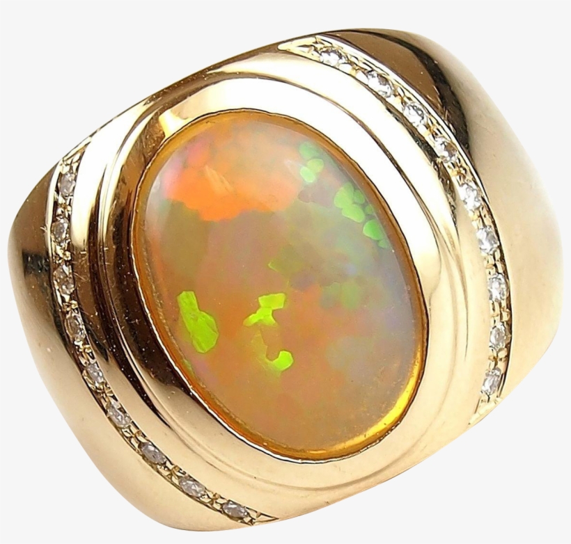 77 Ctw Gents Ethiopian Welo Opal And Diamond Ring - Opal, transparent png #3501670