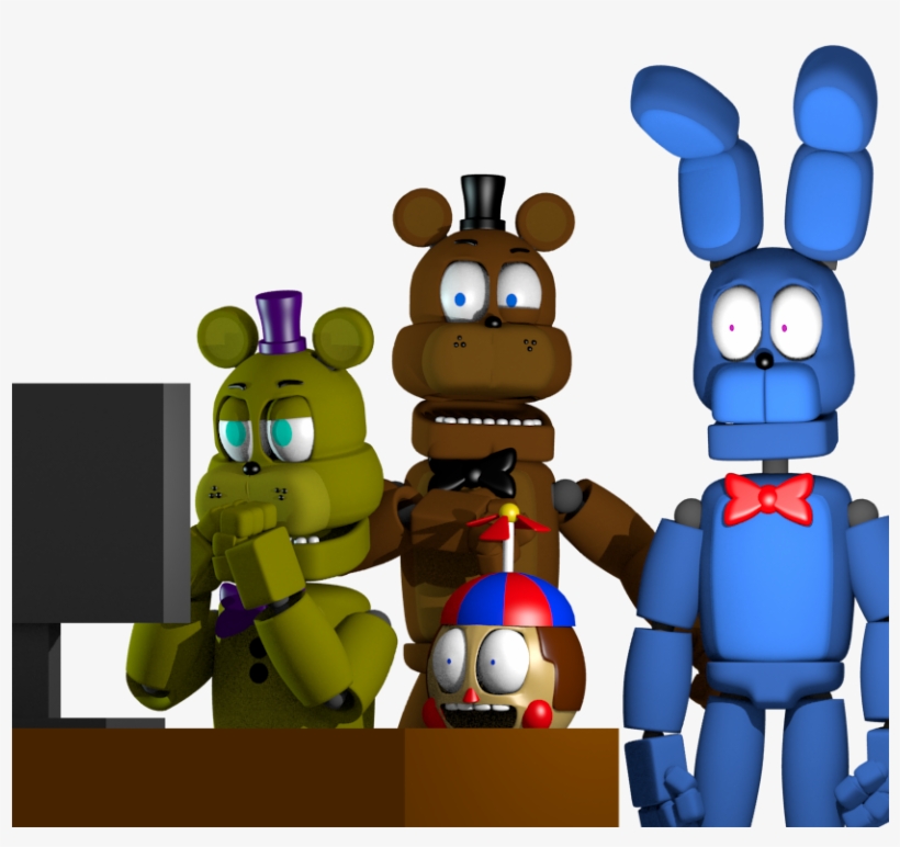 Freddy, Bonnie, Fredbear, And Bb Reacting To Something - Cartoon, transparent png #3503934