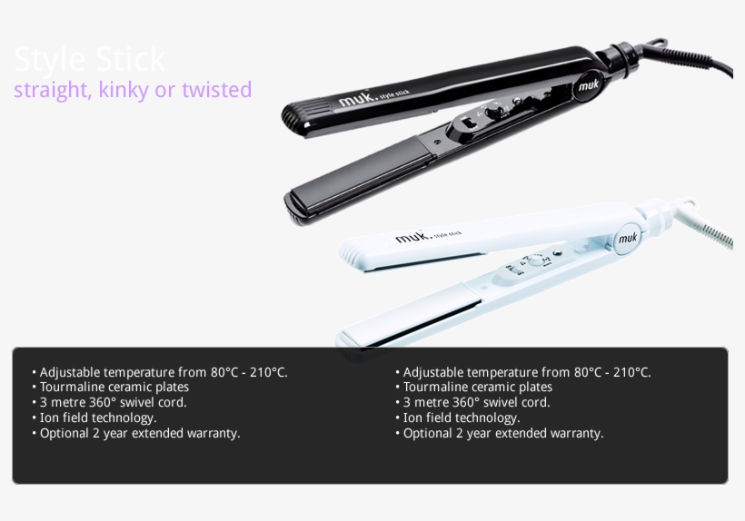 White Muk Hair Iron 80°c - Muk Style Stick Black Hair Straightener Black, transparent png #3514702