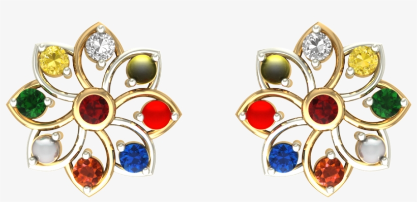 Navratna Free Png Image - Navarthna Studs Gold Designs, transparent png #3515272
