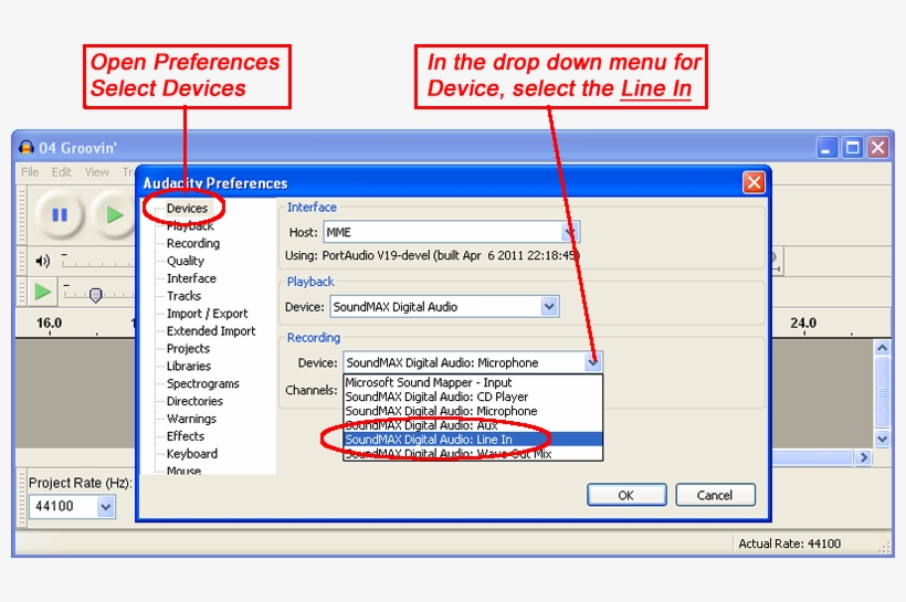 Tell Audacity To Start Monitoring The Line In, And - Audacity Line, transparent png #3525023