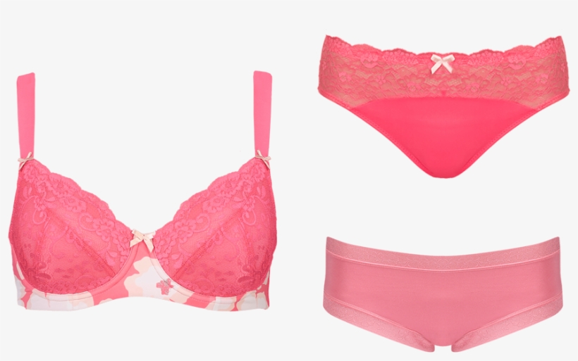 Support Floral Print Coral 3 Piece Set Setr04 2091coral - Bra, transparent png #3525056