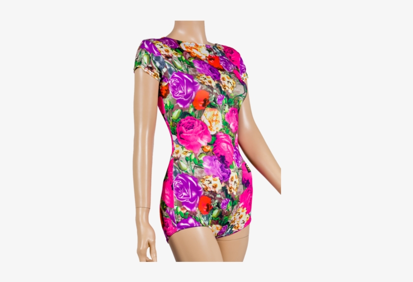 Floral Print Short Sleeve Body - Sleeve, transparent png #3525309