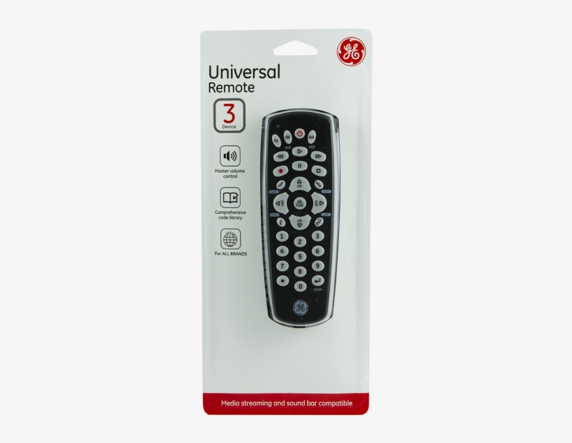 Ge Universal Remote 3 Device - Ge 24991 3-device Universal Remote Control, Black, transparent png #3526909