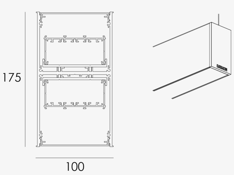 T Sus Is A Suspended Profile With Up And Downward Illumination - Diagram, transparent png #3529655