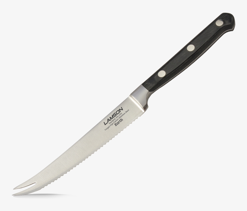 Serrated Tomato Knife 5" - Carving Fork, transparent png #3532576