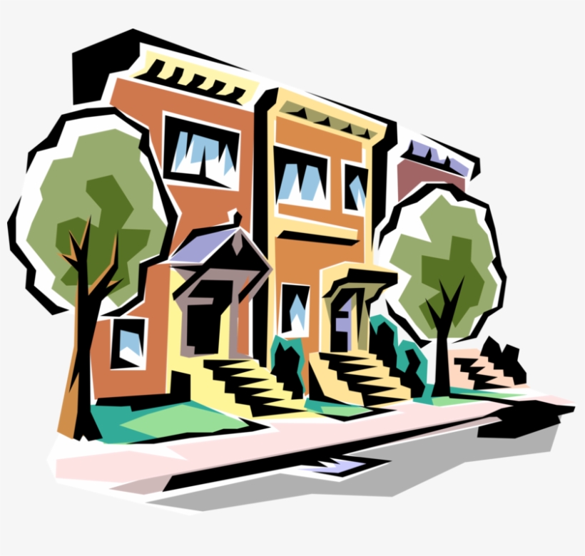 Vector Illustration Of Urban City Street With Townhouses - Ring Toss Clip Art, transparent png #3545421