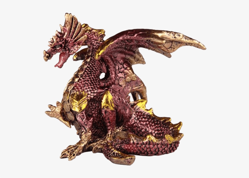 Small Seated Ruby And Gold Dragon Statue - Gold, transparent png #3549763