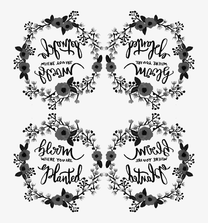 Black & White Bloom Where You Are Planted Wreath Fabric - Spoonflower, Inc., transparent png #3560170