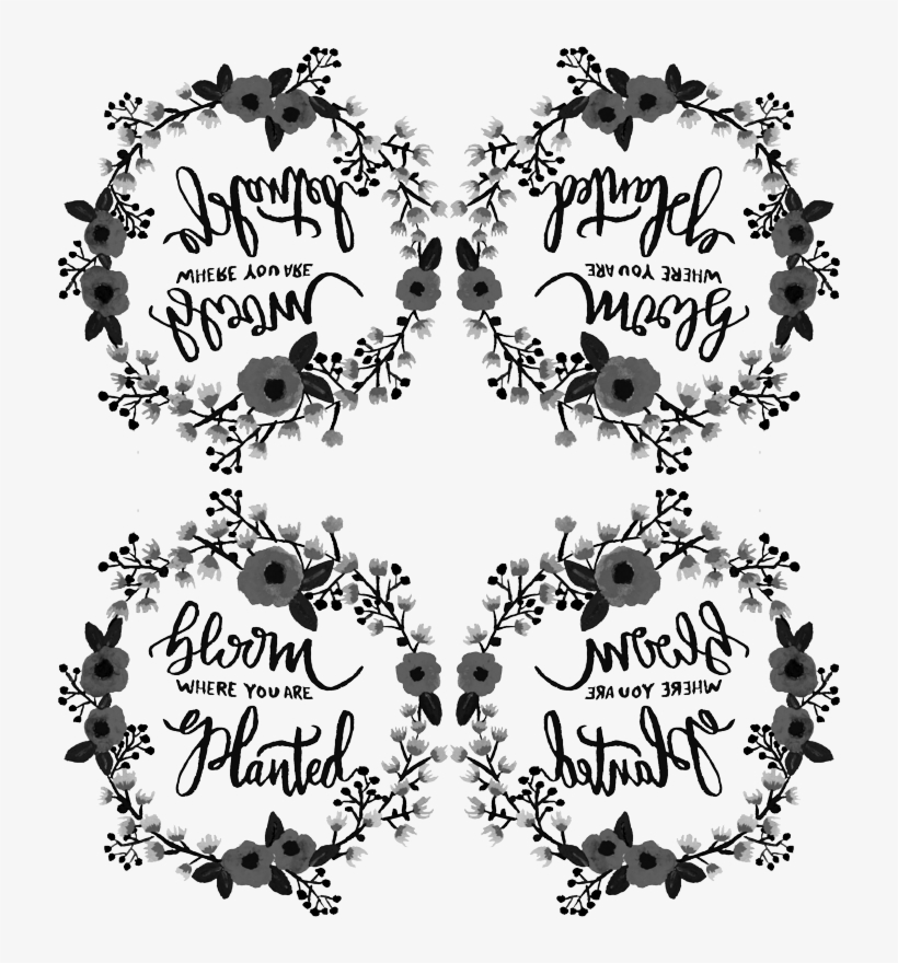 Black & White Bloom Where You Are Planted Wreath Fabric - Spoonflower, Inc., transparent png #3560170