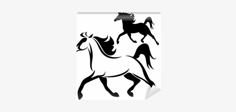 Running Horse Vector Outline And Silhouette Wall Mural - Running Horse Embroidery Design, transparent png #3562027