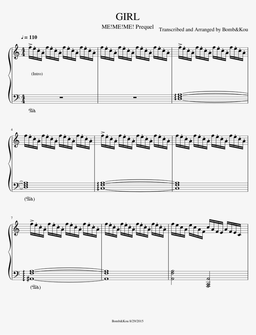 Girl Sheet Music Composed By Transcribed And Arranged - Me Me Me Piano Sheet Music, transparent png #3565395