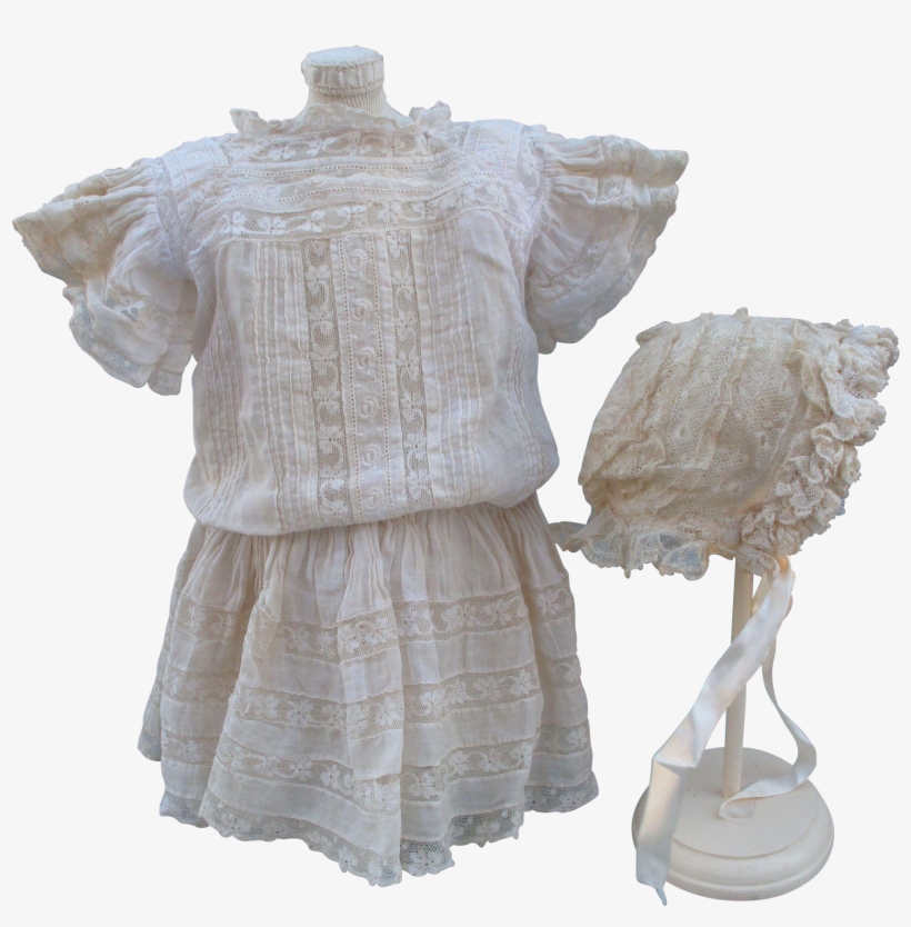 Lovely Classic Antique Lace Dress And Matching Bonnet - Ruffle, transparent png #3566700
