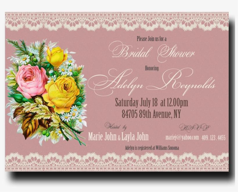 Pink Bridal Shower Invitation - Beautiful Vintage Rose Design Ornament (round), transparent png #3567109