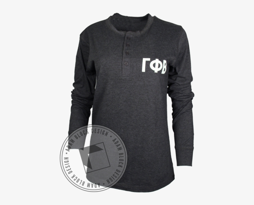 Gamma Phi Beta Crest Long Sleeve Henley - T-shirt, transparent png #3571315