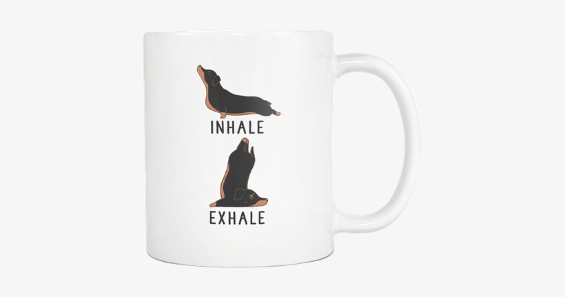 Inhale Exhale Black And Tan Dachshund Yoga Coffee Mug, - Dachshund Yoga, transparent png #3574004