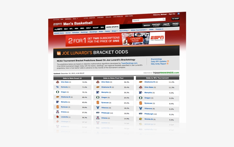 Espn - Jay Bilas 2018 Bracket, transparent png #3583689