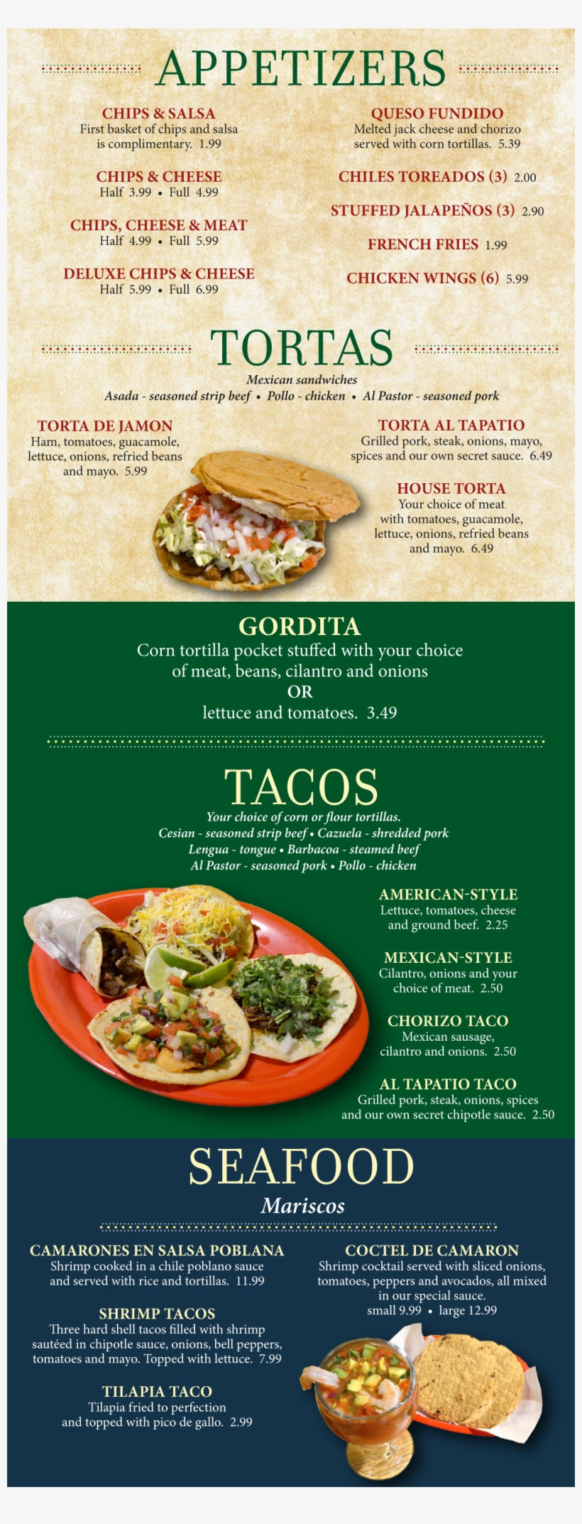Appetizers Takeout Menu - Menu, transparent png #3586824