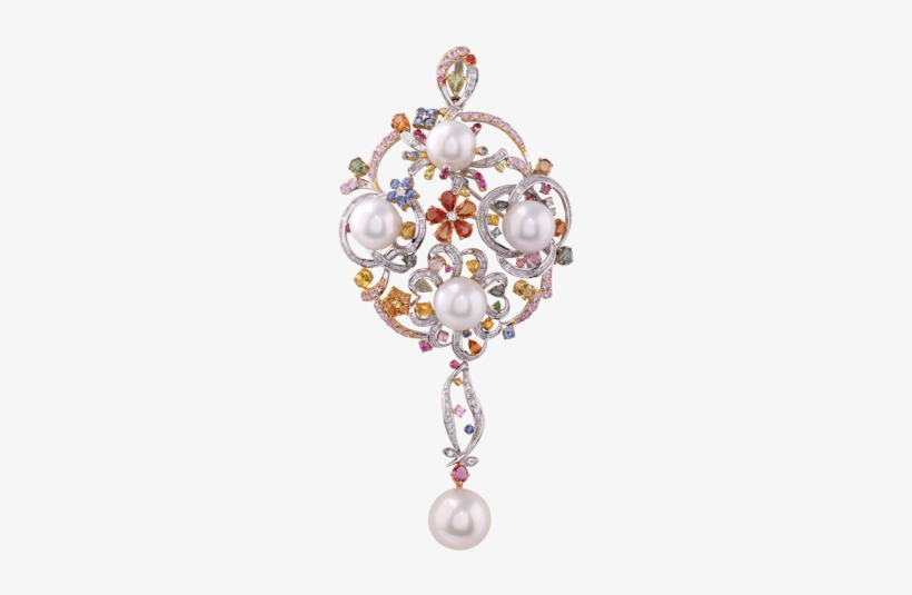 White South Sea Pearl With Fancy Sapphire And Diamond - Cat, transparent png #3592554