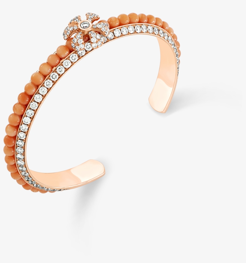 Pink Bead, Rose Cut And Micro-set Diamond Bangle - Body Jewelry, transparent png #3592924