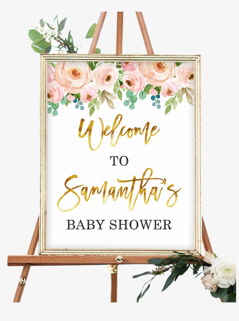 Pink And Gold Floral Welcome Sign - Fall Baby Shower Welcome Sign, transparent png #3593022