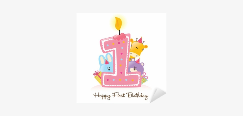 Happy First Birthday Candle And Animals Isolated On - Happy 1st Birthday, transparent png #3593797