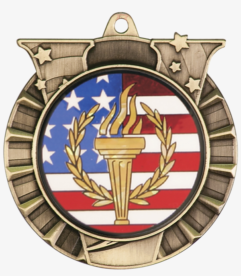 Torch & Flag Victory Medal - Medal, transparent png #3593878