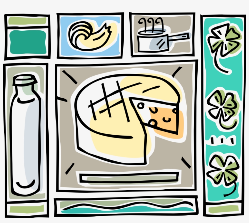 Vector Illustration Of Dairy Products Milk And Cheese - Game, transparent png #3594126