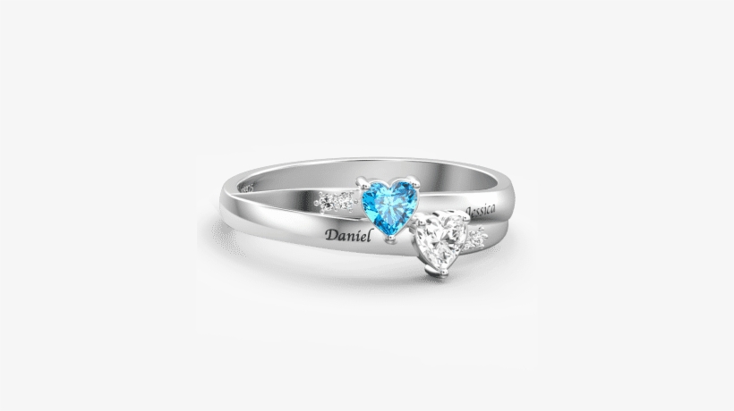 Engraved Double Heart Birthstone Promise Ring Silver - Pre-engagement Ring, transparent png #3597601