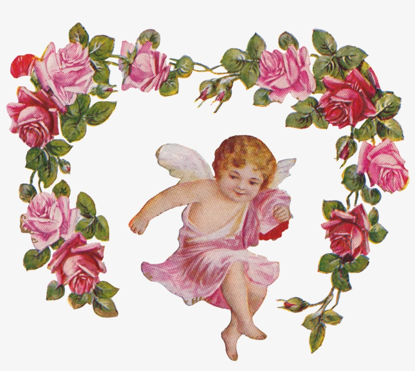 Cherub Angel Roses Vintage Transparent Png, transparent png #361698