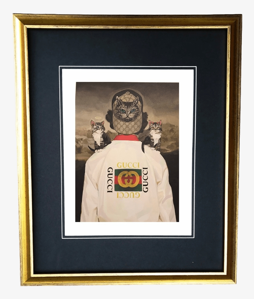 Vintage Gold Frame Gucci Kitten Angel Cat Devil Hat - Gucci Painting In Frame, transparent png #364586