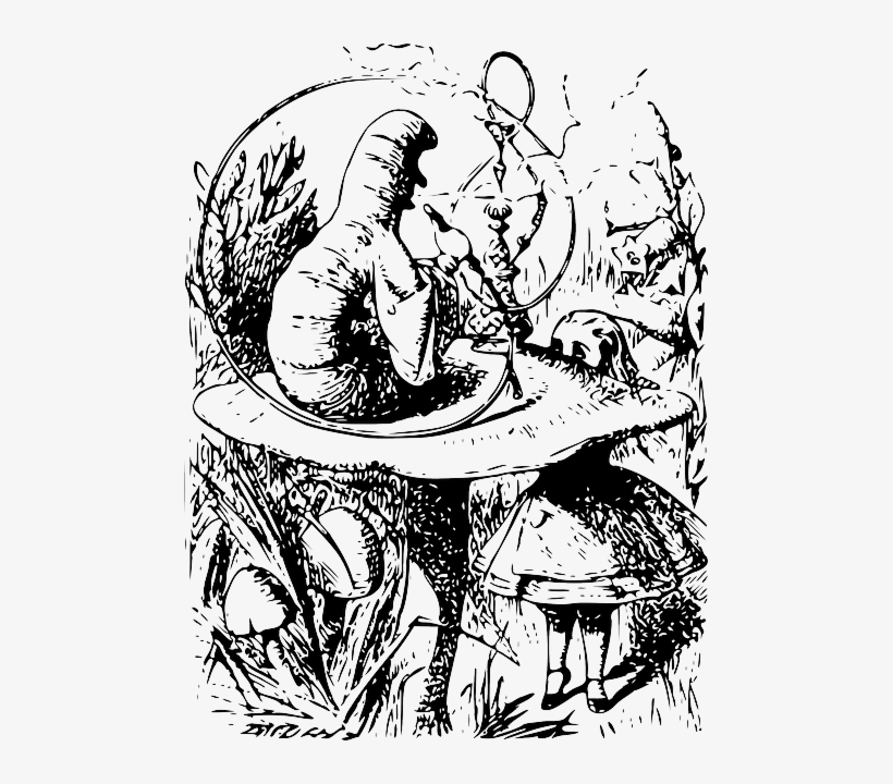 Worm, Mushroom, Cartoon, Garden, Alice, Wonderland - Alice In Wonderland Original Caterpillar, transparent png #366458