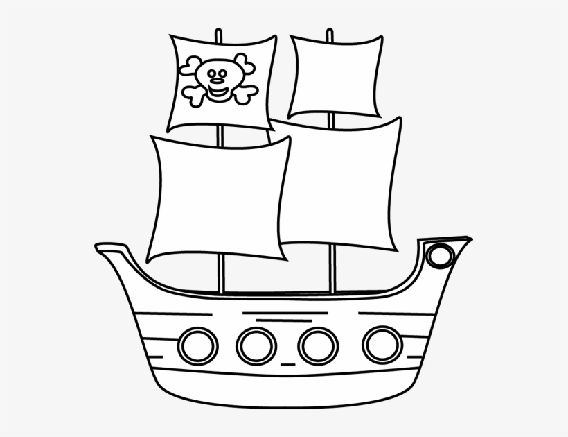 Black And White Pirate Ship Clip Art - Pirate Ship Clipart Black And White, transparent png #368041