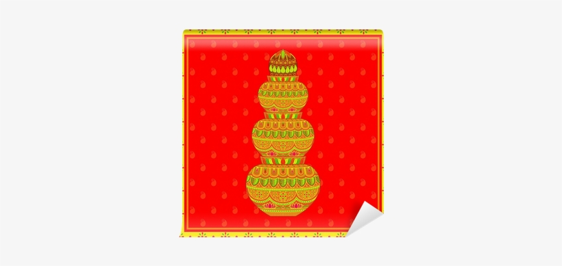 Vector Illustration Of Decorated Mangal Kalash Wall - Paper, transparent png #369038
