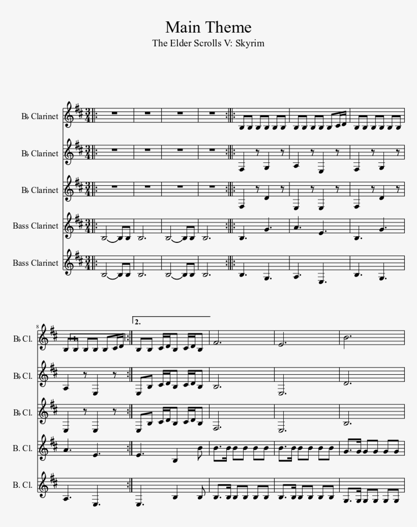 Dragonborn Clarinet Quintet Musescore - Not Afraid Eminem Score, transparent png #3603562