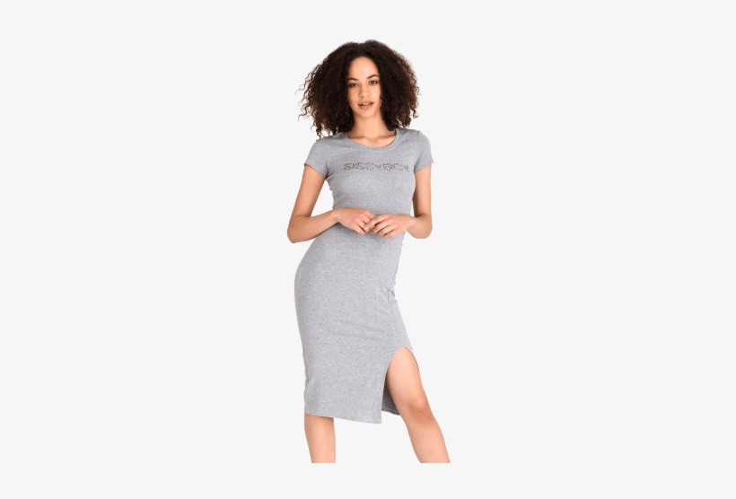 Sissy Boy Grey T-shirt Dress With Slit - Dress, transparent png #3613856