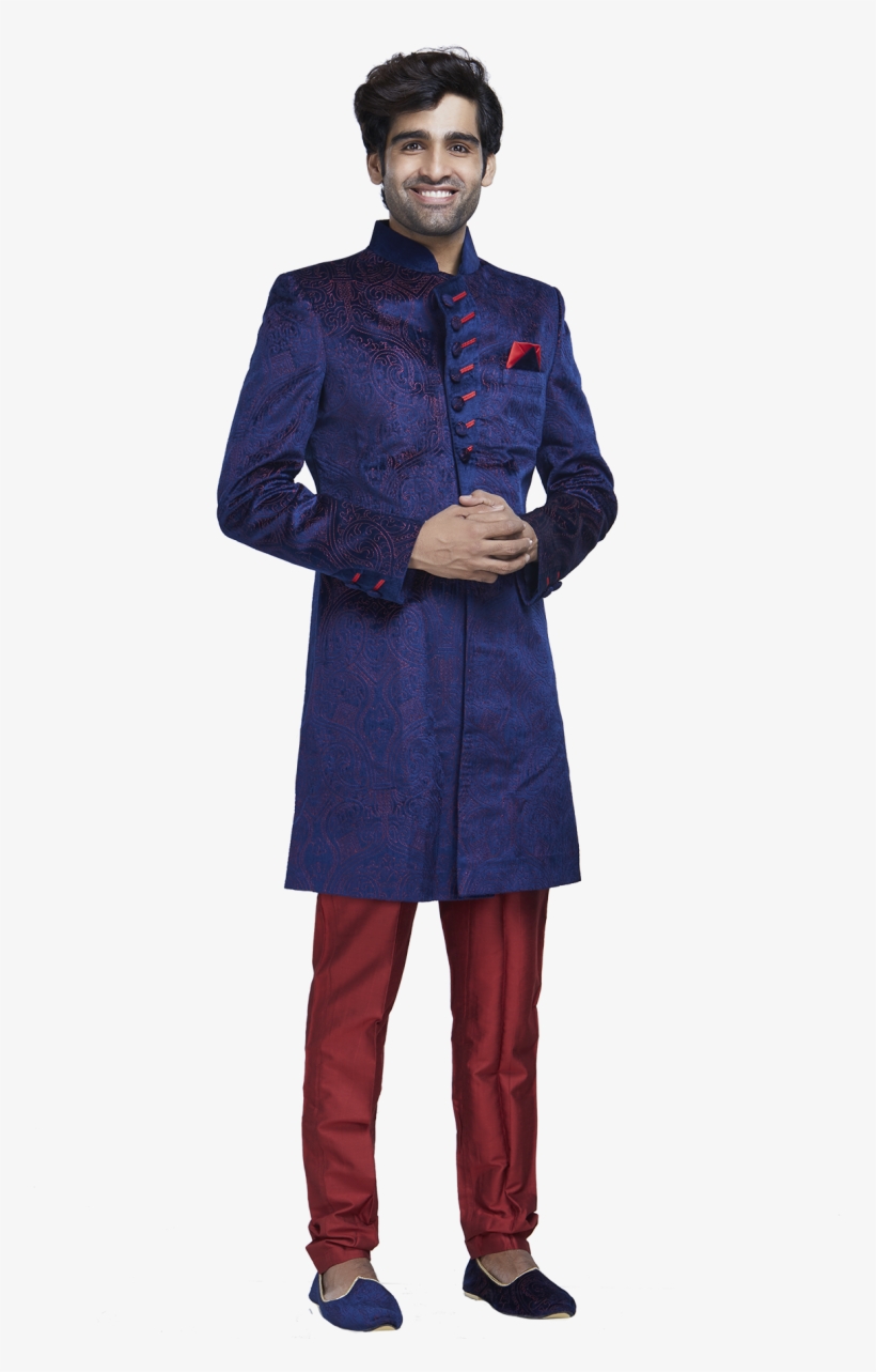 Electric Blue And Red Sherwani Set - The Stylease, transparent png #3615589
