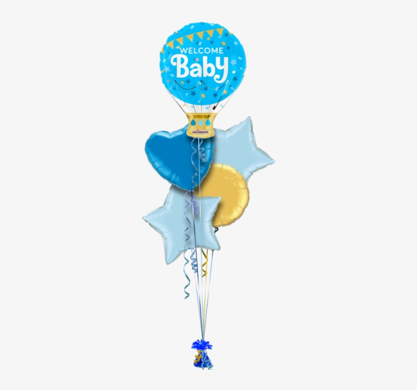 Welcome Baby Boy Hot Air Balloon New Baby Balloon - Light Blue Star Foil Balloon, transparent png #3616574
