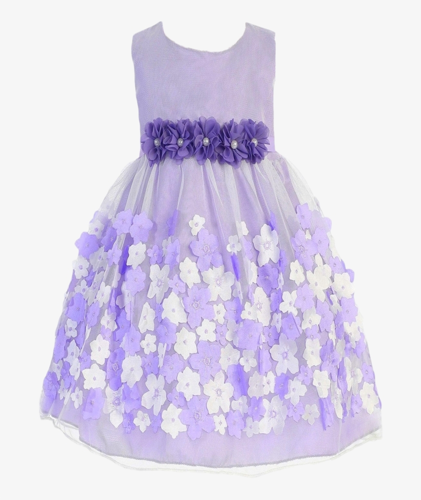 Tulle & Lavender Satin Baby Girl Dress W 3d Flowers, transparent png #3623203