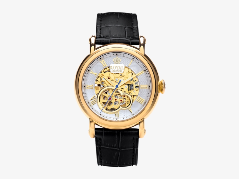 Golden Dial Transparent Watch For Men - Royal London Skeleton Watch, transparent png #3623348