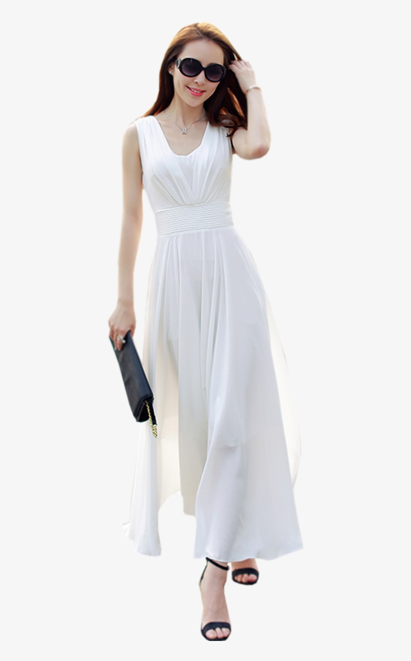 Women Waist Fitted Sleeveless Pleated Gown - Dress, transparent png #3623622