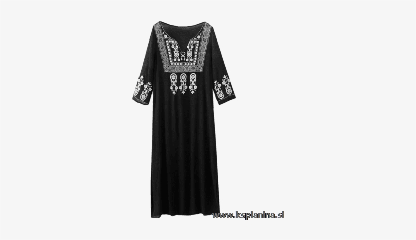 Side Slit Retro Embroidery Dress Black - Dress, transparent png #3623708