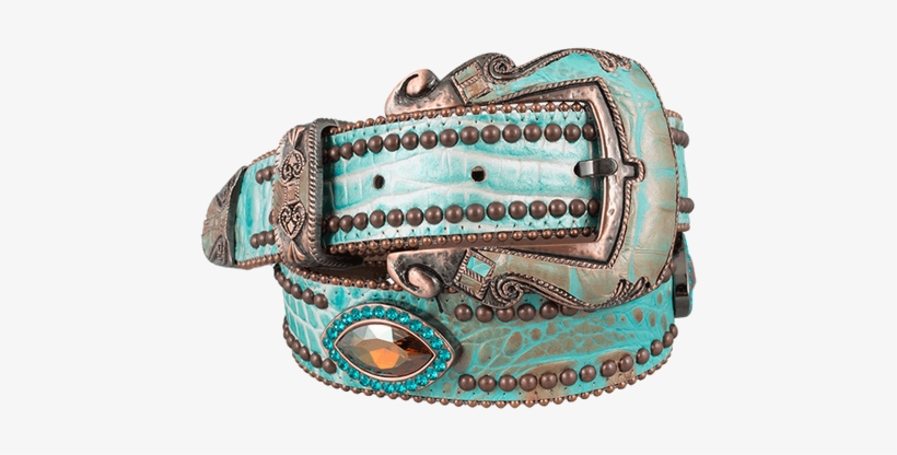 Topaz And Blue Zircon Turquoise Leather Belt - Blue, transparent png #3630984