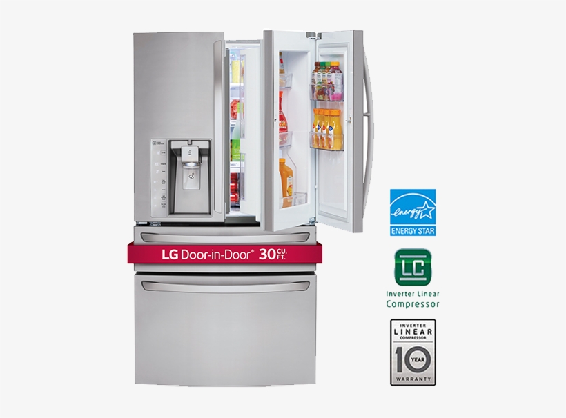 Lg 29.7 Cu. Ft. 4-door Refrigerator – Stainless Steel, transparent png #3632088