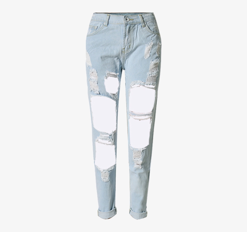 Light Blue High Waisted Denim Jeans With Ripped - Square Hole Ripped Jeans, transparent png #3633519