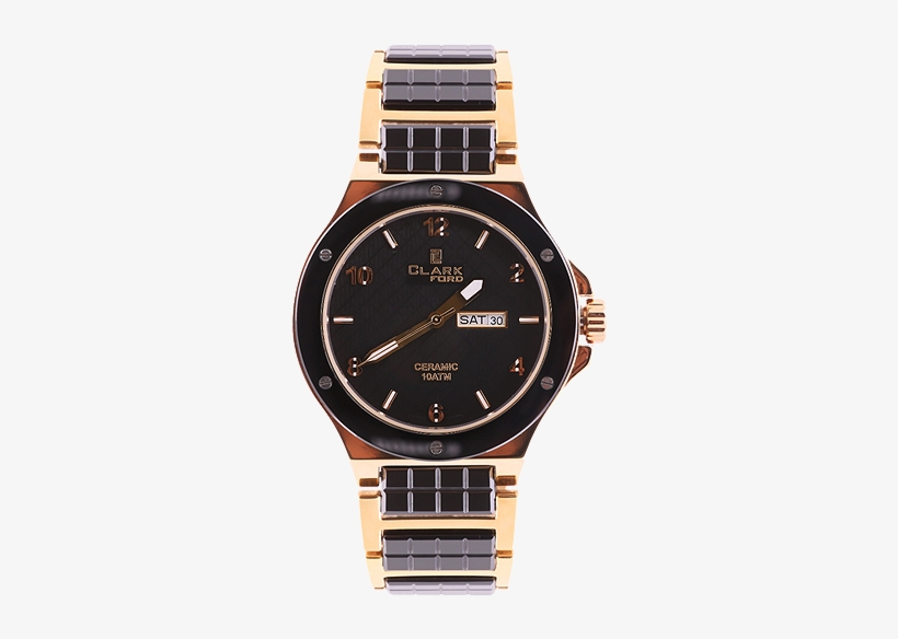 Clarkford Round Dial Watch Golden & Black - Analog Watch, transparent png #3633762