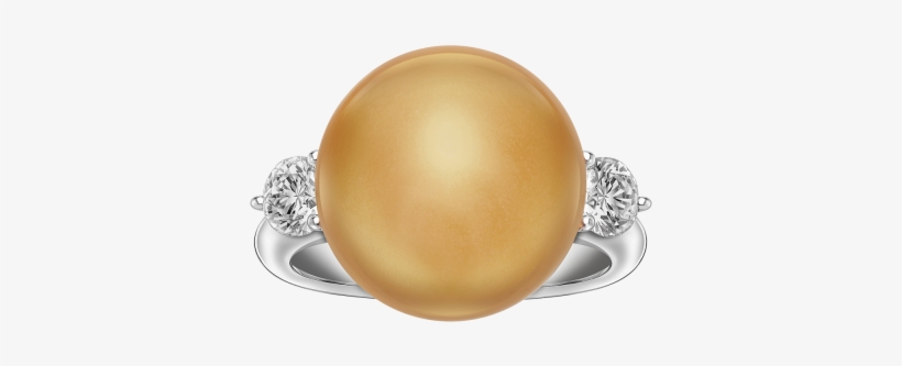 Round Golden South Sea Pearl And Diamond Ring - Ring, transparent png #3634182